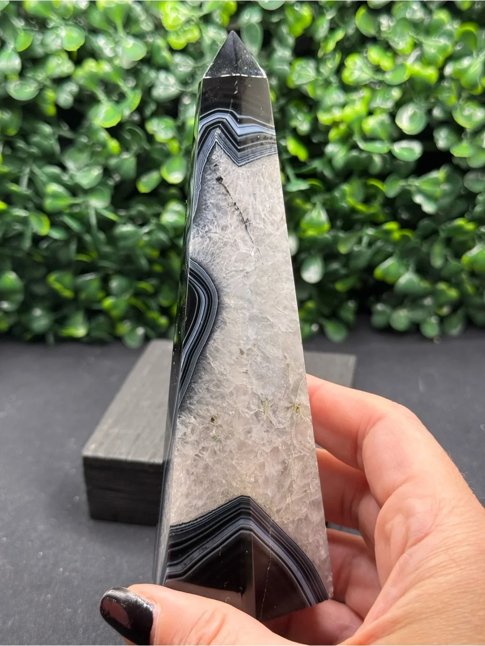 Black Banded Agate & Quartz Towers Obelisk